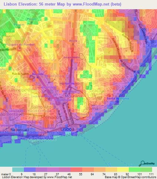 el mapa topográfico de lisboa 