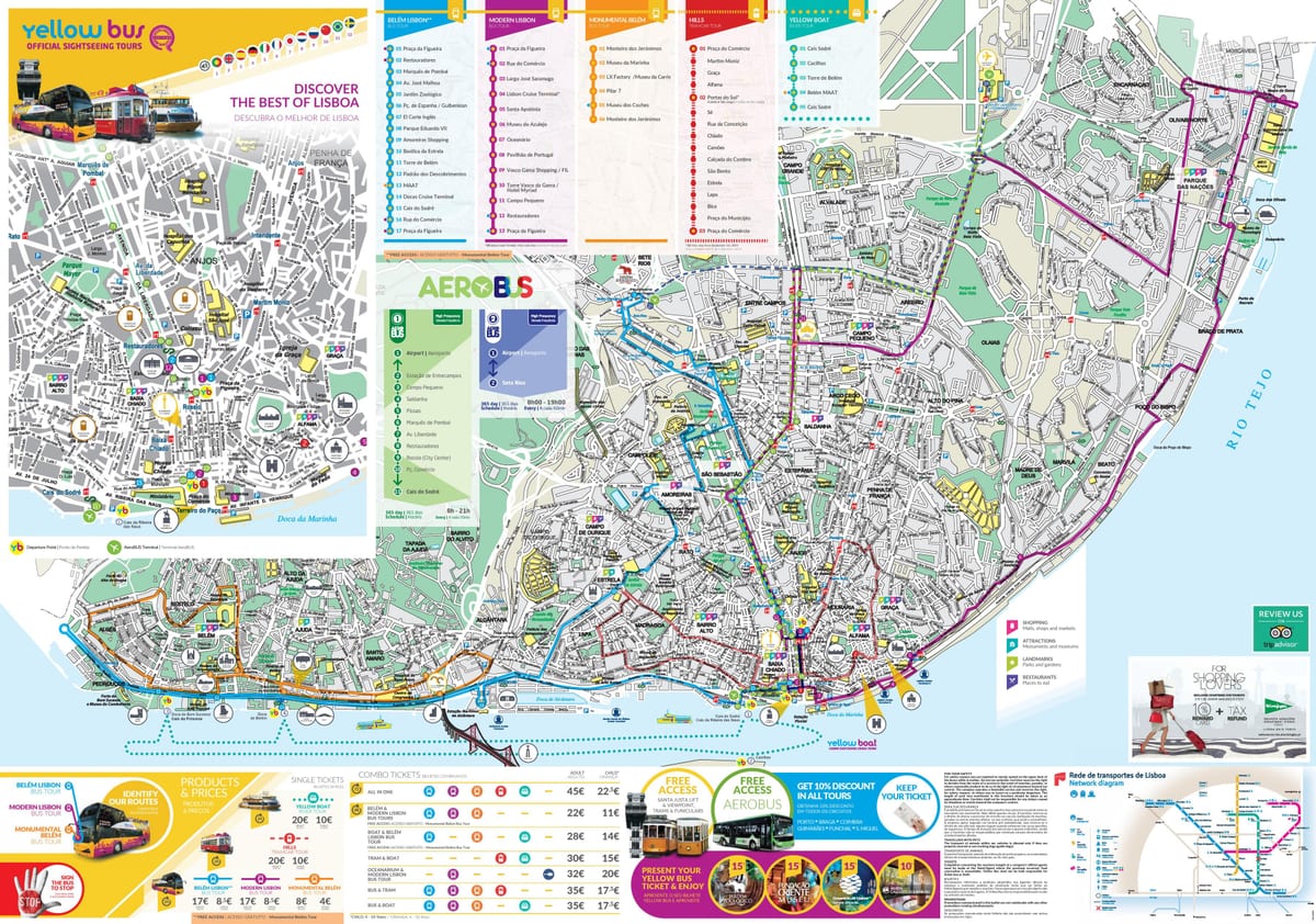 amarillo del tour en autobús de lisboa mapa
