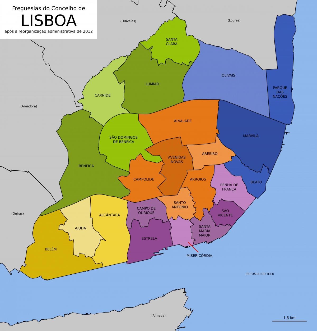mapa de lisboa mostrando los distritos