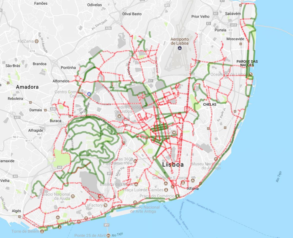 mapa de lisboa en bicicleta
