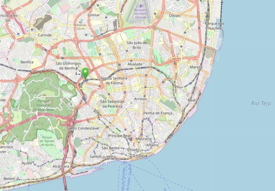 mapa de lisboa sete rios de la estación de autobuses