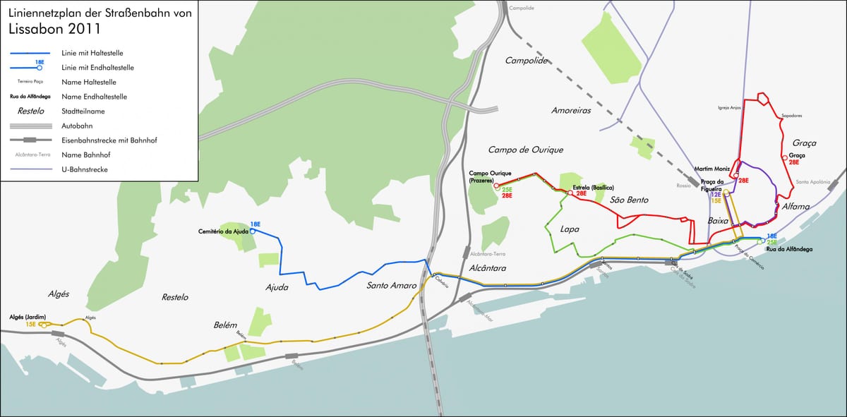 el tranvía 15 mapa de lisboa