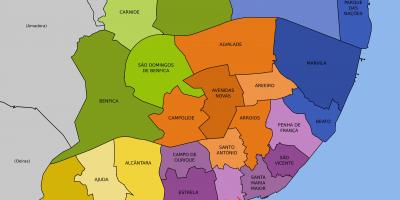 Mapa de los barrios de lisboa, portugal